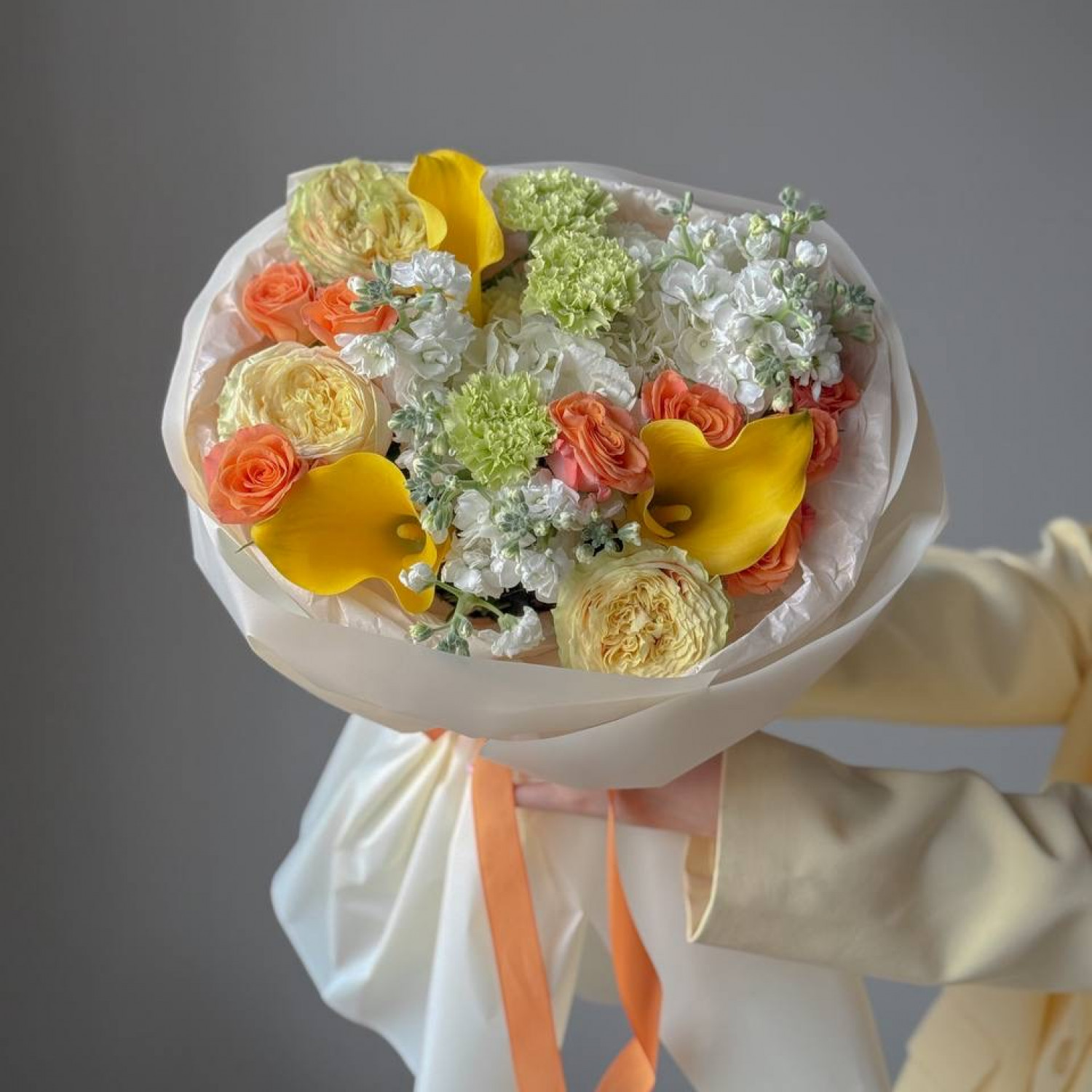 Авторский букет с желтыми каллами 288