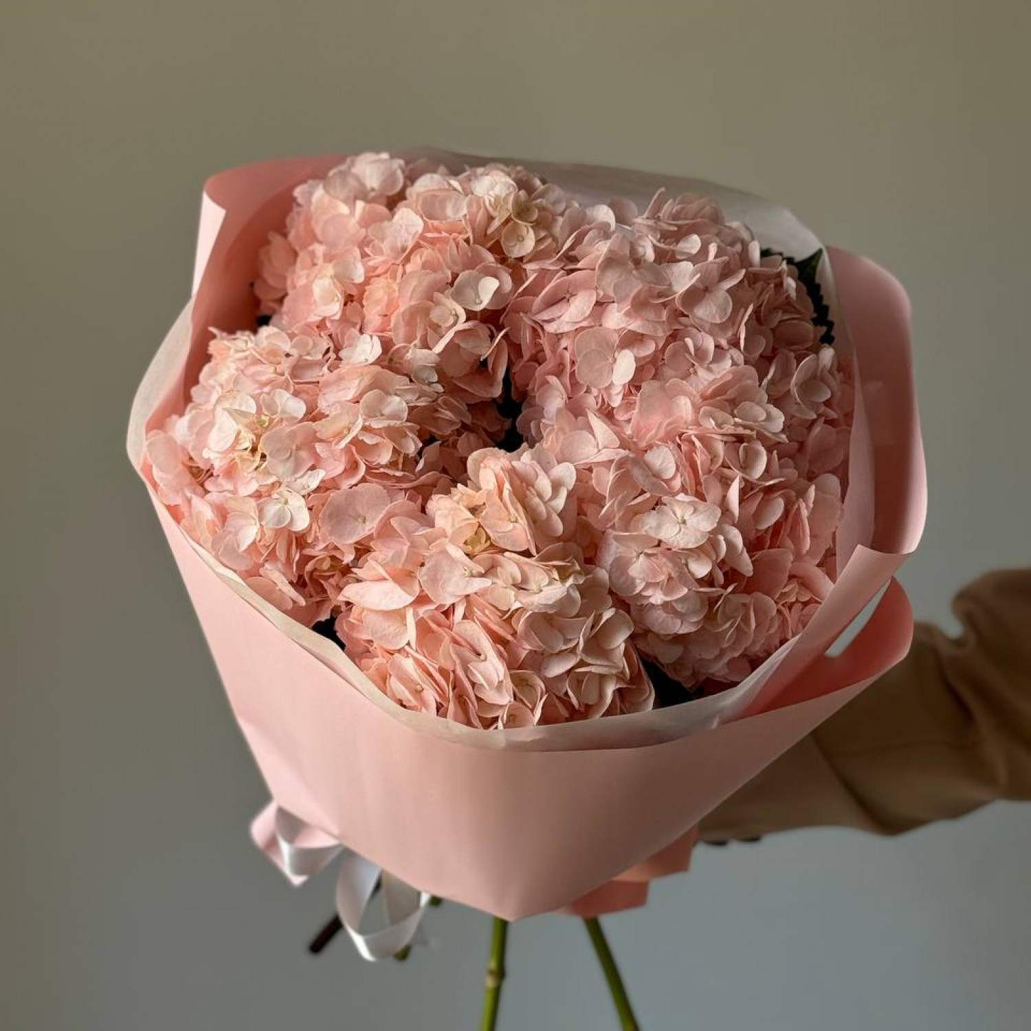 Монобукет из 5 розовых гортензий